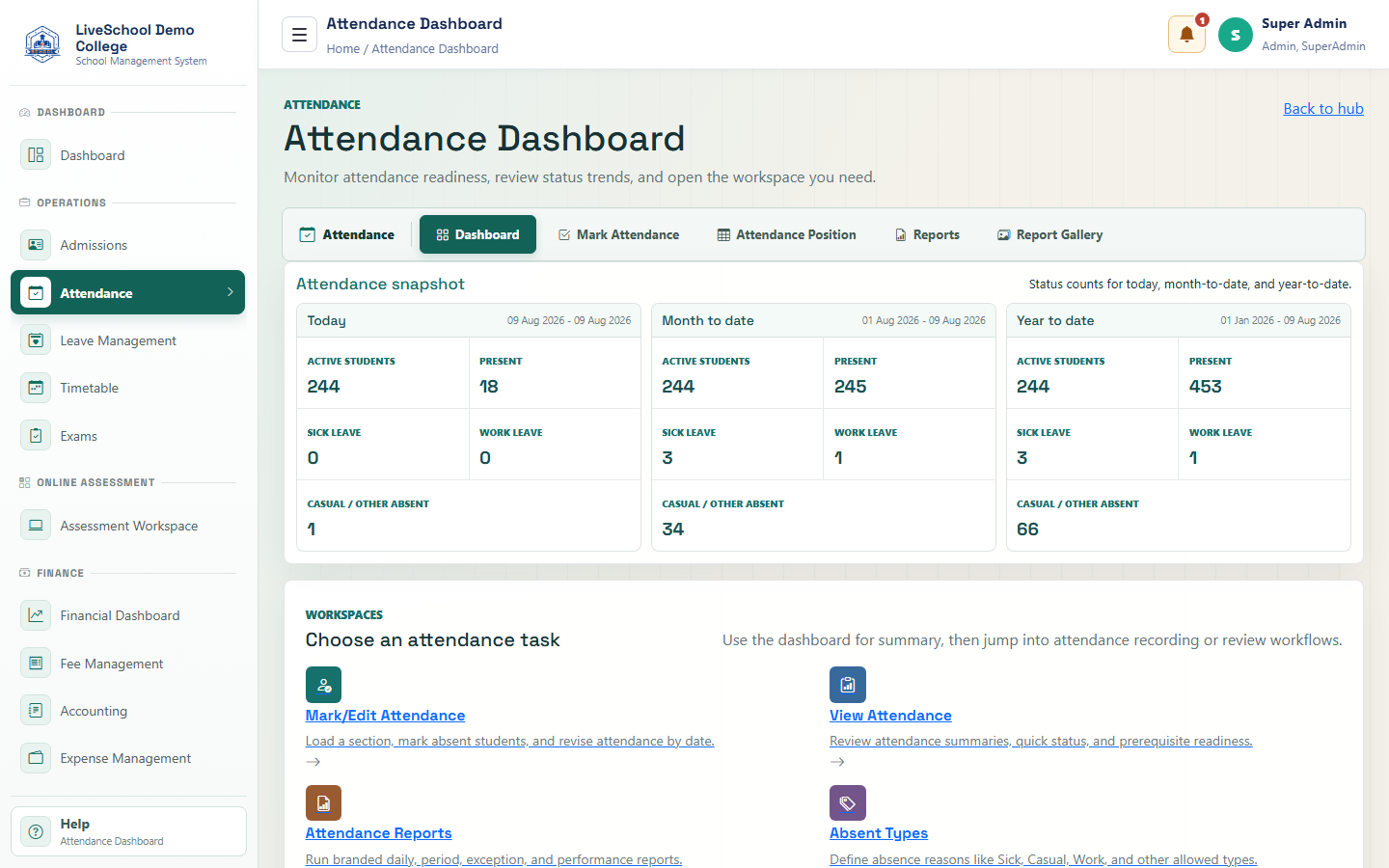 Attendance interface