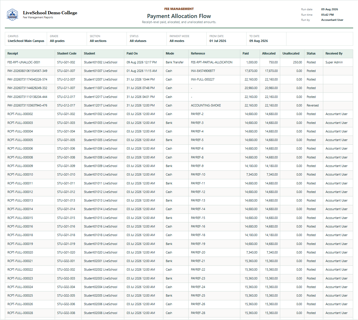 Payment Allocation Flow first page