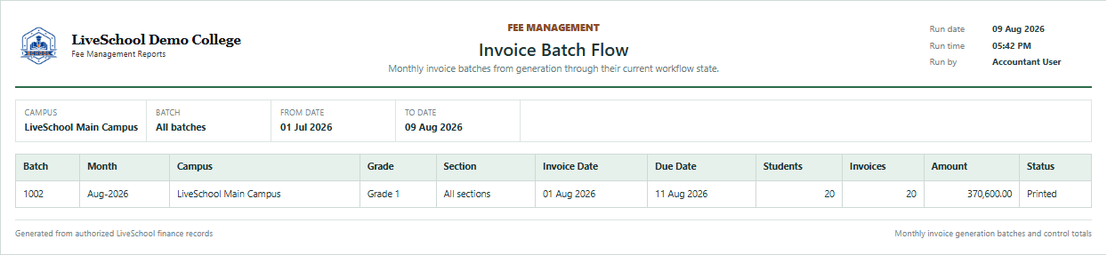 Invoice Batch Flow first page