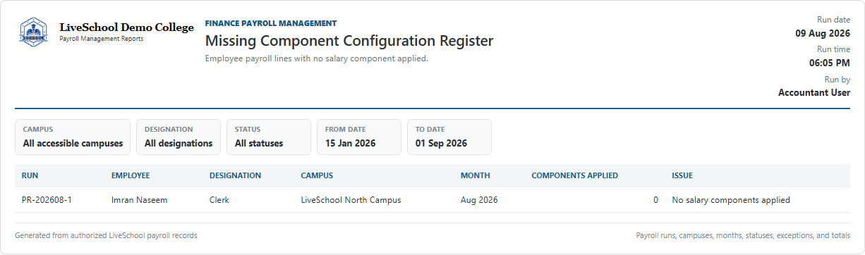 Missing Component Configuration Register first page