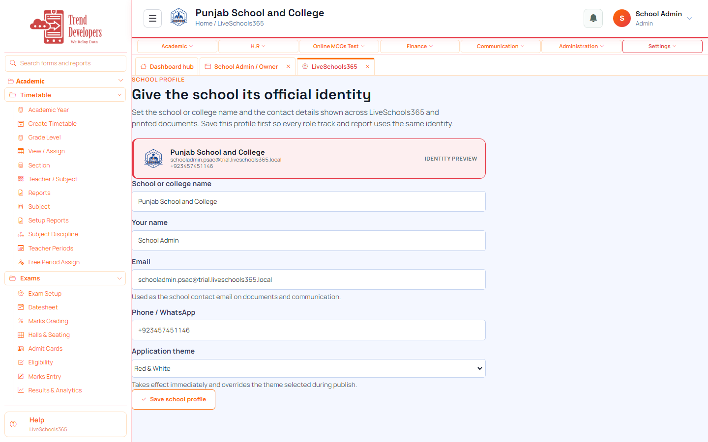 School name and logo