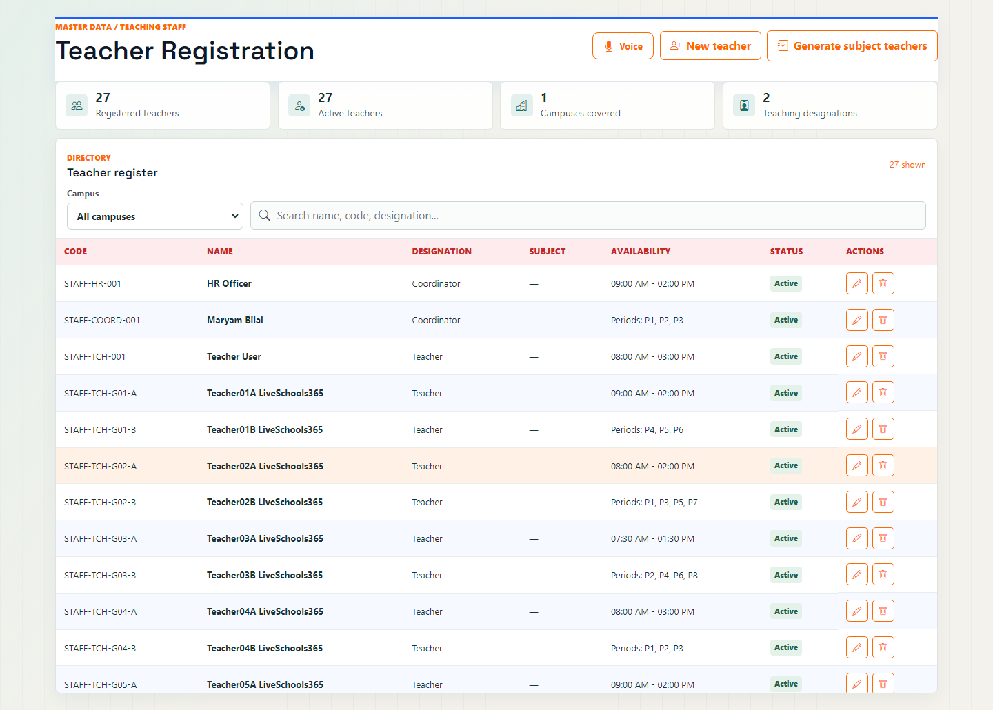 Register teachers