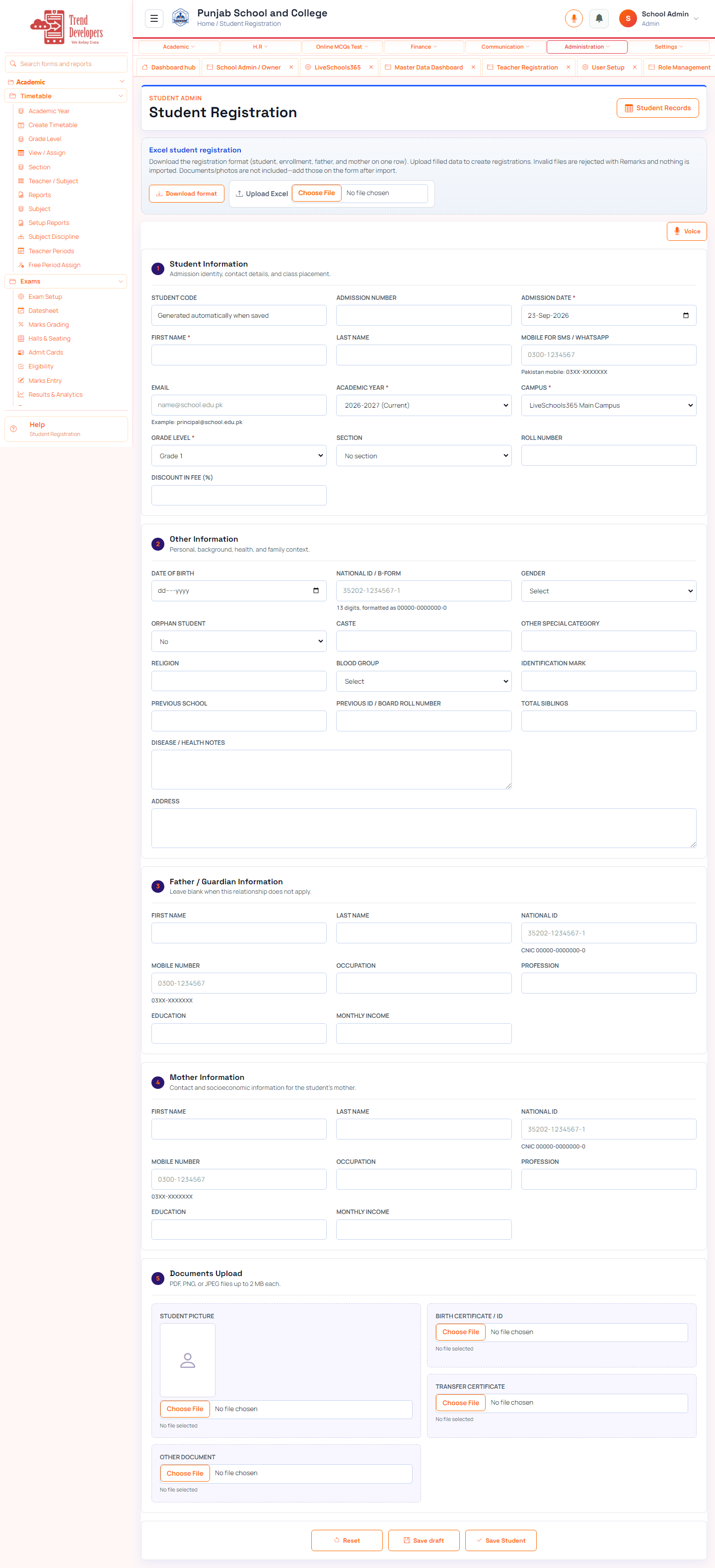 Register a sample student