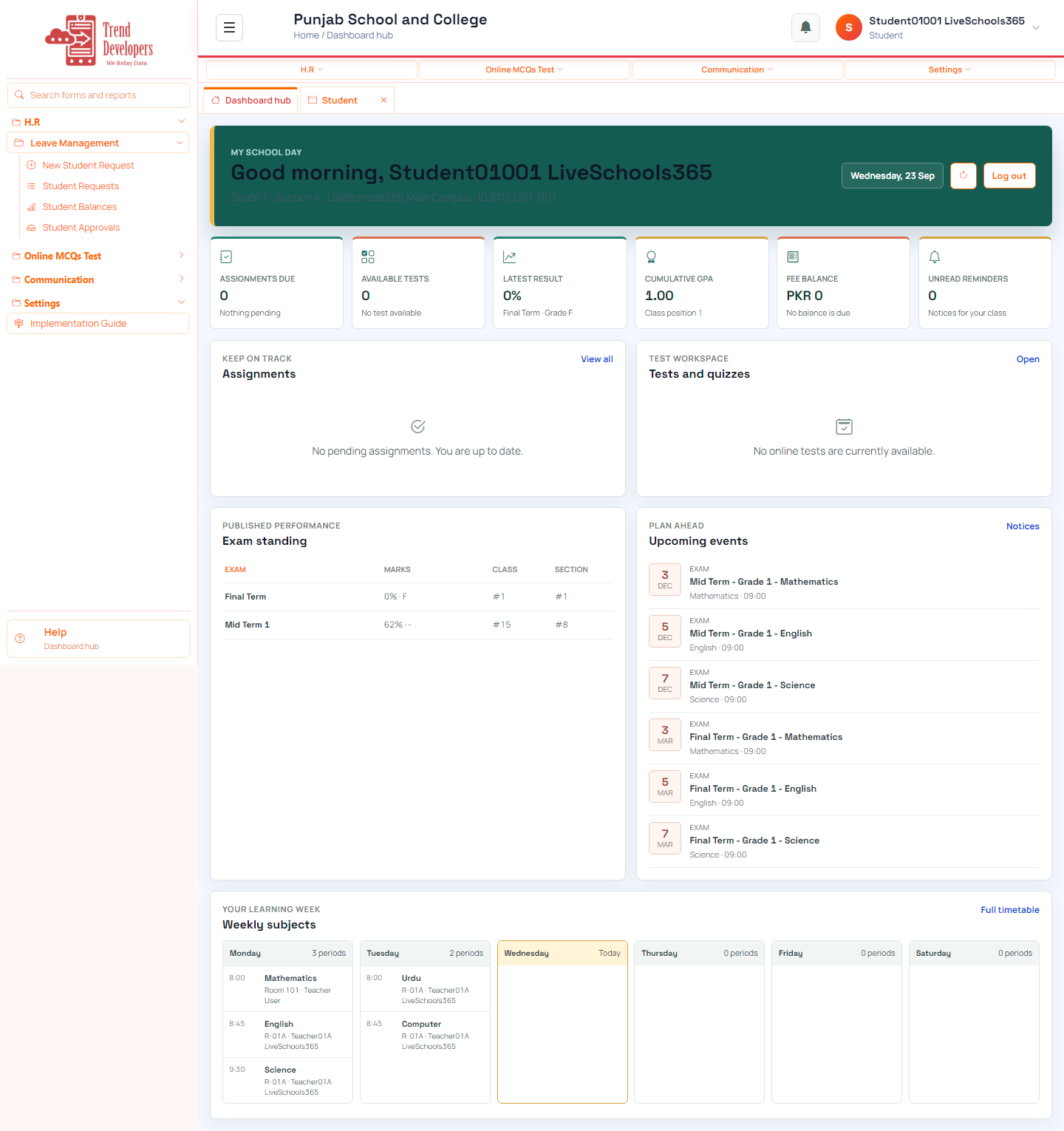 Open your student dashboard